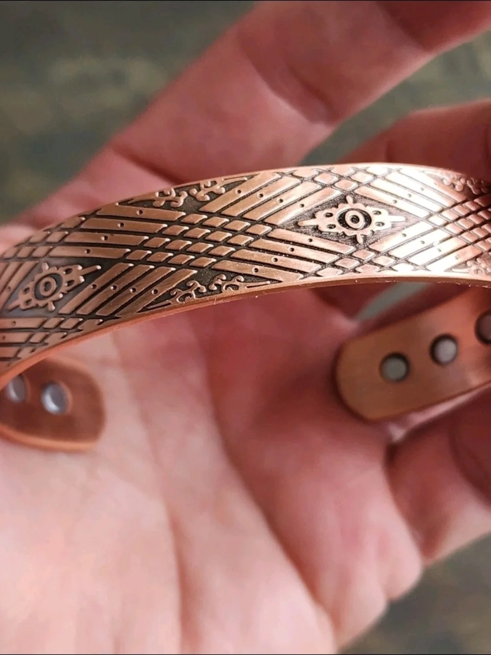 Pure Copper Magnetic Geometric Cuff Bracelet – 6 Magnets – Adjustable